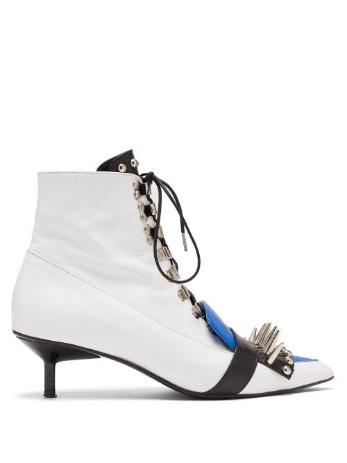 Matchesfashion.com Marques'almeida - Studded Lace Up Leather Ankle Boots - Womens - Blue White