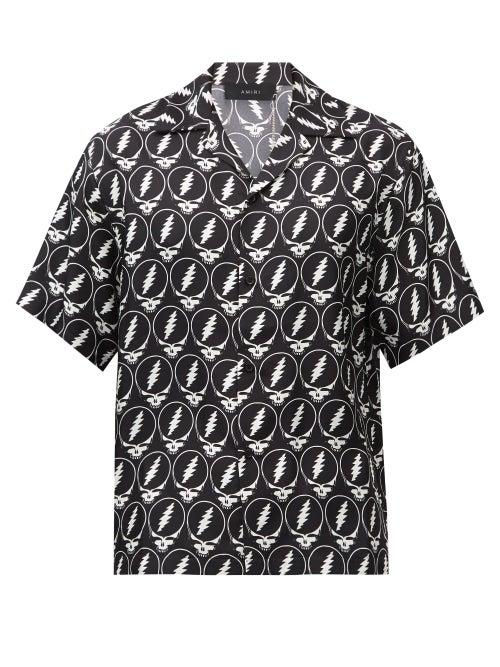Matchesfashion.com Amiri - Grateful Dead Skull-print Silk-twill Shirt - Mens - Black