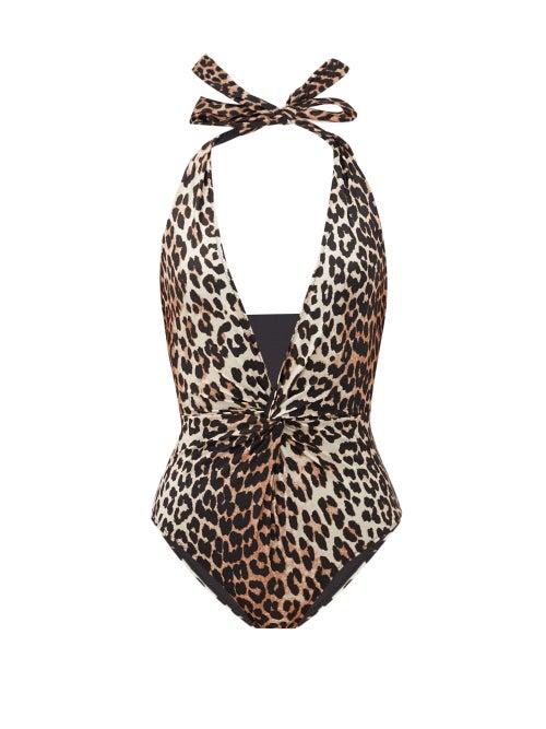 Matchesfashion.com Ganni - Halterneck Leopard-print Swimsuit - Womens - Leopard