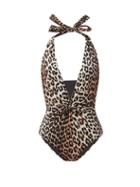 Matchesfashion.com Ganni - Halterneck Leopard-print Swimsuit - Womens - Leopard