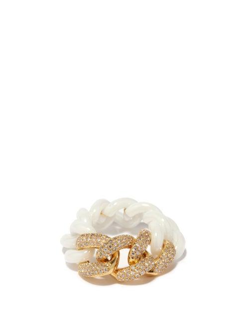 Ladies Fine Jewellery Shay - Diamond, 18kt Gold & Ceramic Chain-link Ring - Womens - Yellow Gold