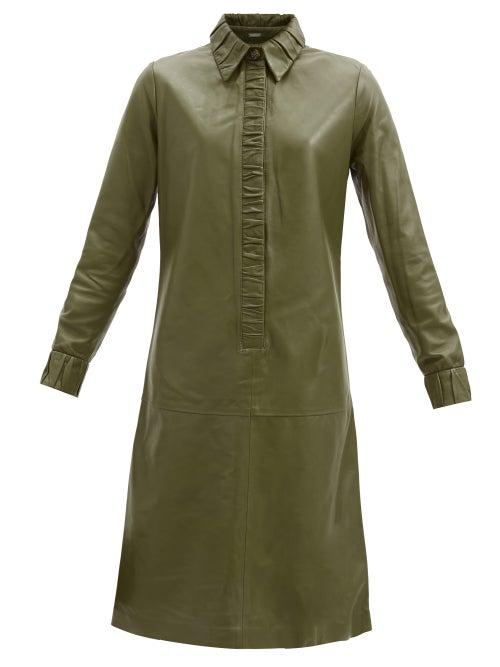 Matchesfashion.com Dodo Bar Or - Pattie Ruched-edge Leather Dress - Womens - Light Green