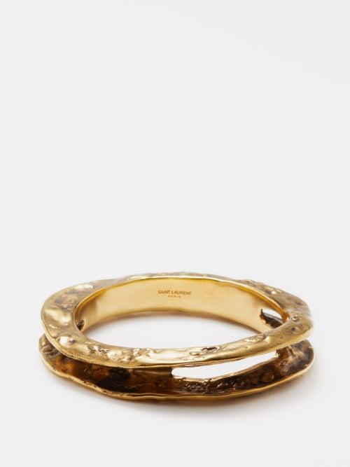 Saint Laurent - Hammered Metal Bangle - Womens - Yellow Gold