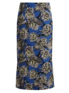 Matchesfashion.com Raey - Giant Floral Print Silk Pencil Skirt - Womens - Blue Multi