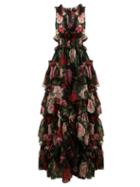 Matchesfashion.com Dolce & Gabbana - Floral Print Silk Organza Gown - Womens - Black Multi