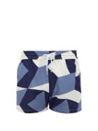 Matchesfashion.com Frescobol Carioca - Modernist Geometric Print Technical Swim Shorts - Mens - Navy Multi