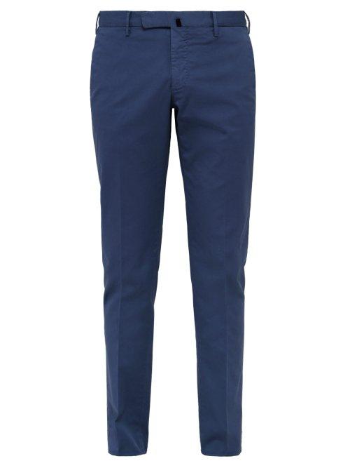 Matchesfashion.com Incotex - Slim Fit Cotton Blend Chino Trousers - Mens - Blue
