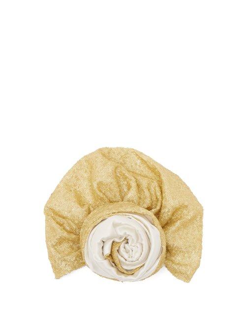 Matchesfashion.com Julia Clancey - Sequin Embellished Silk Blend Turban Hat - Womens - Gold