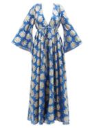 Fil De Vie - Prosperina Lam-jacquard Silk-blend Crepe Dress - Womens - Blue Gold