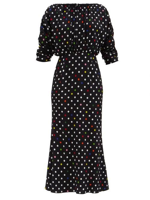 Matchesfashion.com Christopher Kane - Rainbow Polka Dot Gathered Midi Dress - Womens - Black