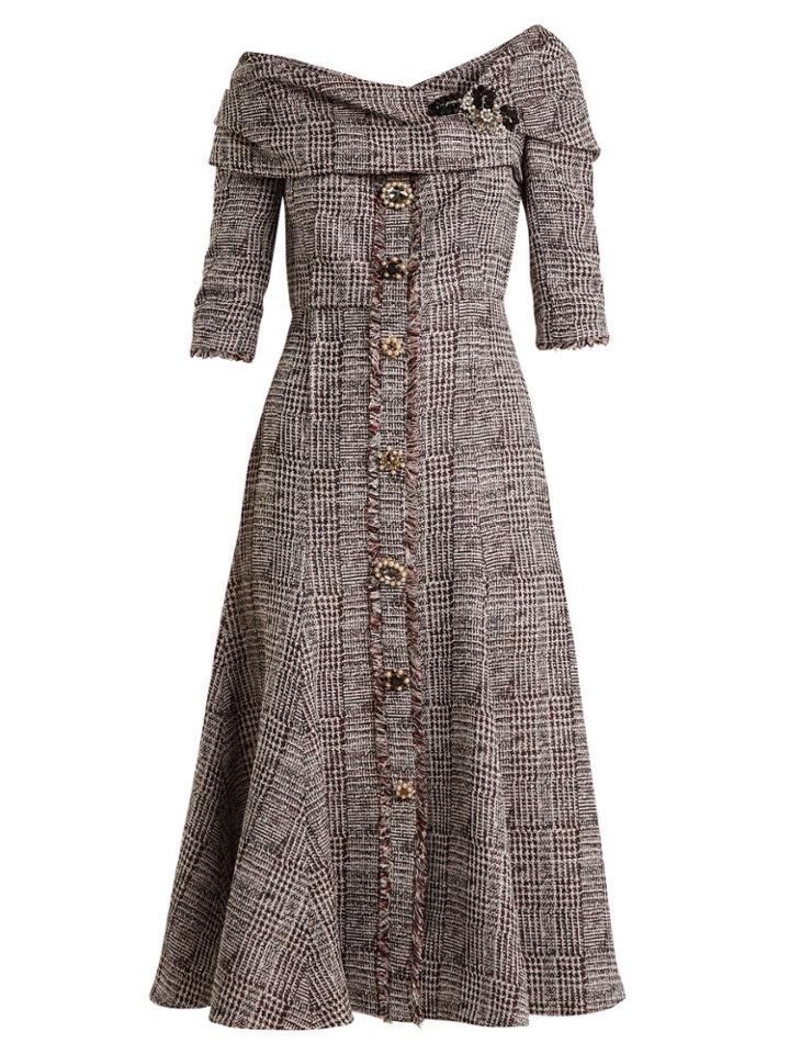 Erdem Iman Crystal-embellished Checked Dress
