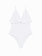 Matchesfashion.com Casa Raki - Marta Ruffled Pebbled-effect Swimsuit - Womens - White