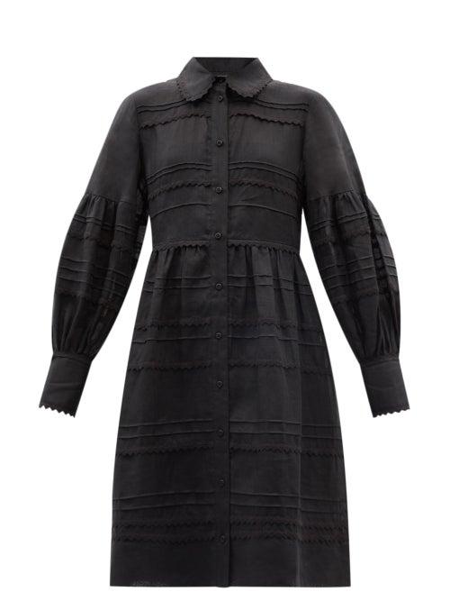 Ladies Rtw Lee Mathews - Camila Balloon-sleeve Ramie Midi Dress - Womens - Black