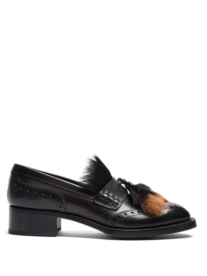 Prada Fur-embellished Leather Loafers