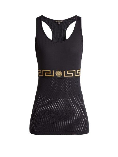 Matchesfashion.com Versace - Greek Key Mesh Performance Tank Top - Womens - Black Gold