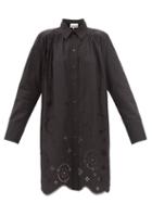 Ganni - Broderie-anglaise Poplin Shirt Dress - Womens - Black