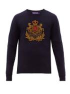 Matchesfashion.com Ralph Lauren Purple Label - Crest Embroidered Cashmere Sweater - Mens - Navy