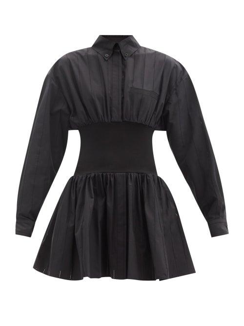 Matchesfashion.com Alexandre Vauthier - Elasticated-waist Cotton-poplin Mini Shirt Dress - Womens - Black