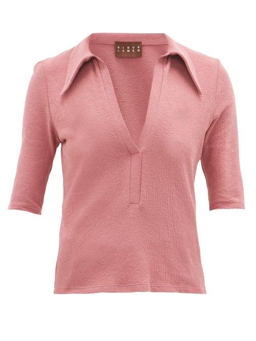 Matchesfashion.com Albus Lumen - Point-collar Cotton-blend Terry Polo Shirt - Womens - Pink