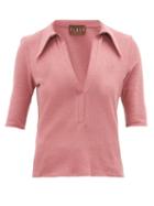 Matchesfashion.com Albus Lumen - Point-collar Cotton-blend Terry Polo Shirt - Womens - Pink