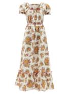 Ladies Beachwear Loretta Caponi - Stefania Floral-print Smocked Cotton Dress - Womens - White Print