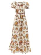 Ladies Beachwear Loretta Caponi - Stefania Floral-print Smocked Cotton Dress - Womens - White Print