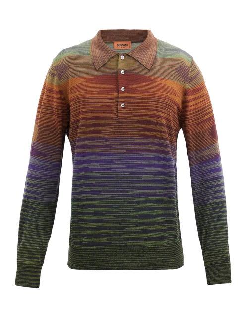 Matchesfashion.com Missoni - Space-dyed Stripe Wool-blend Polo Shirt - Mens - Multi