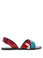 Matchesfashion.com Bottega Veneta - Intrecciato Patent Leather Flat Sandals - Womens - Blue Multi