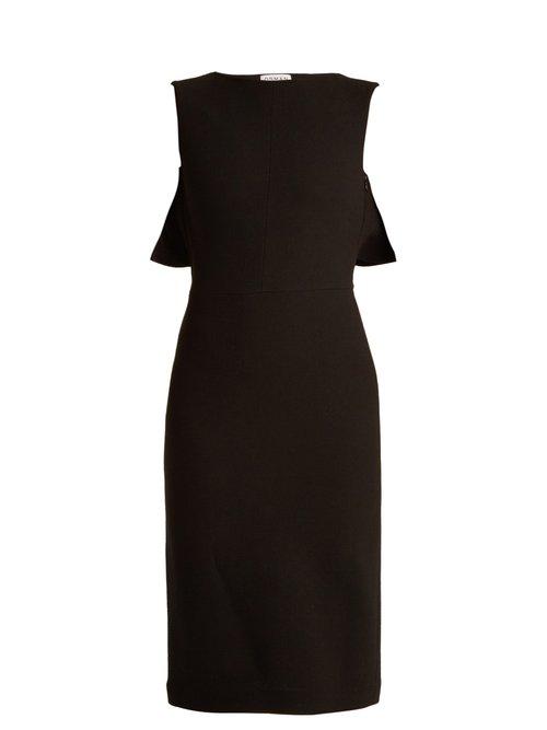 Matchesfashion.com Osman - Cassidy Cape Back Wool Crepe Dress - Womens - Black