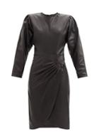 Matchesfashion.com Isabel Marant - Batiki Gathered-leather Tulip-hem Dress - Womens - Black