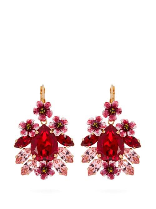 Matchesfashion.com Dolce & Gabbana - Floral Crystal Embellished Drop Earrings - Womens - Red
