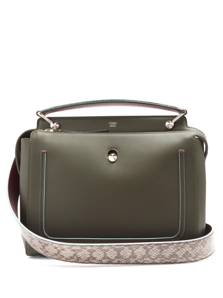 Fendi Dotcom Snakeskin-trimmed Leather Bag