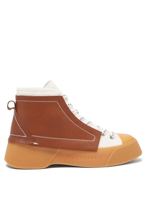 Jw Anderson - High-top Leather Trainers - Womens - Tan Multi