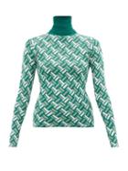 Dodo Bar Or - Billi Roll-neck Geometric-jacquard Knit Sweater - Womens - Green Multi