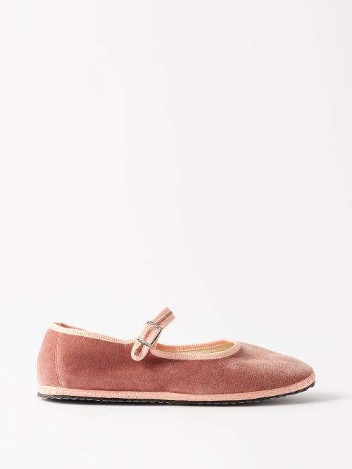 Vibi Venezia - Whipstitched Velvet Mary Jane Flats - Womens - Dusty Pink