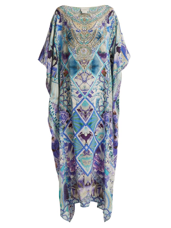 Camilla The Blue Market-print Round Neck Kaftan