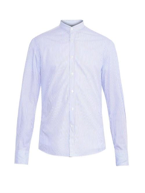Michael Bastian Collarless Striped Cotton Shirt