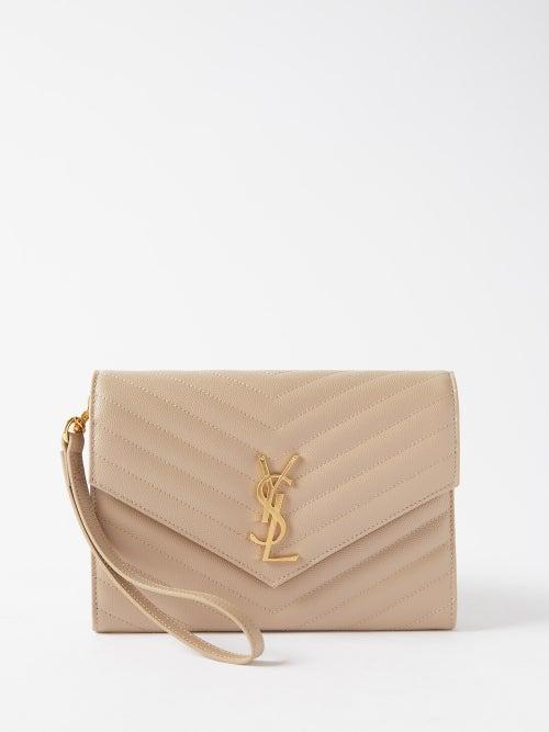 Saint Laurent - Ysl-monogram Quilted-leather Clutch - Womens - Beige