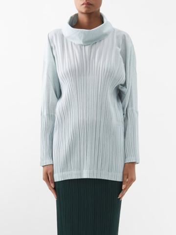 Pleats Please Issey Miyake - Roll-neck Technical-pleated Top - Womens - White Blue