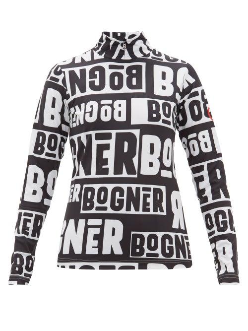 Matchesfashion.com Bogner - Beline Logo Print Quarter Zip Thermal Top - Womens - Black White
