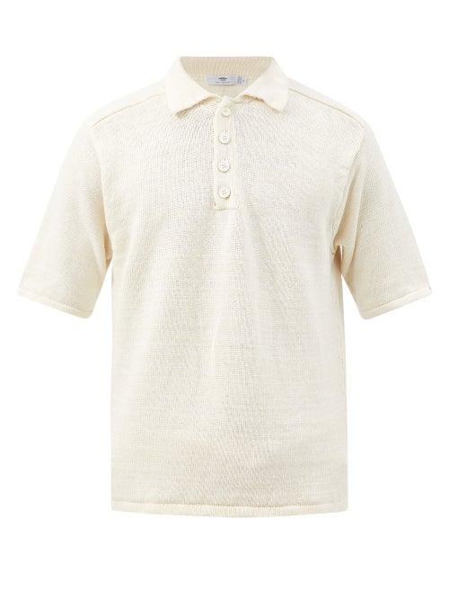 Inis Mein - Short-sleeved Linen-knit Polo Shirt - Mens - Cream