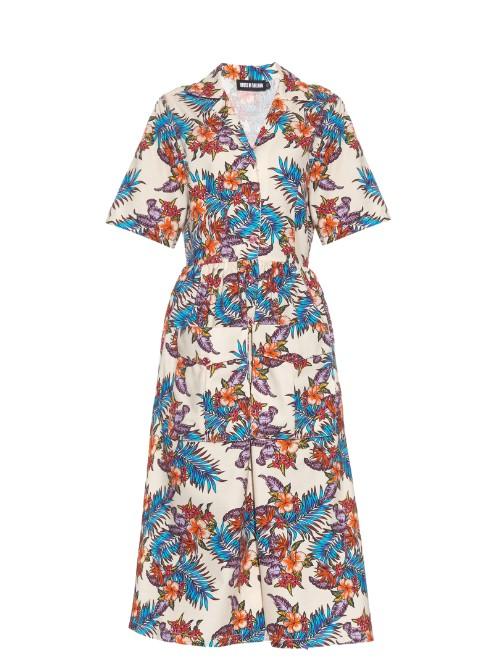 House Of Holland Cotton-barkcloth Floral-print Shirt Dress
