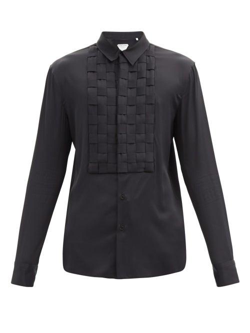 Matchesfashion.com Bottega Veneta - Intrecciato-plastron Poplin Shirt - Mens - Black