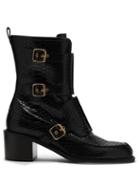 Matchesfashion.com Stella Mccartney - Crocodile Effect Faux Leather Boots - Womens - Black