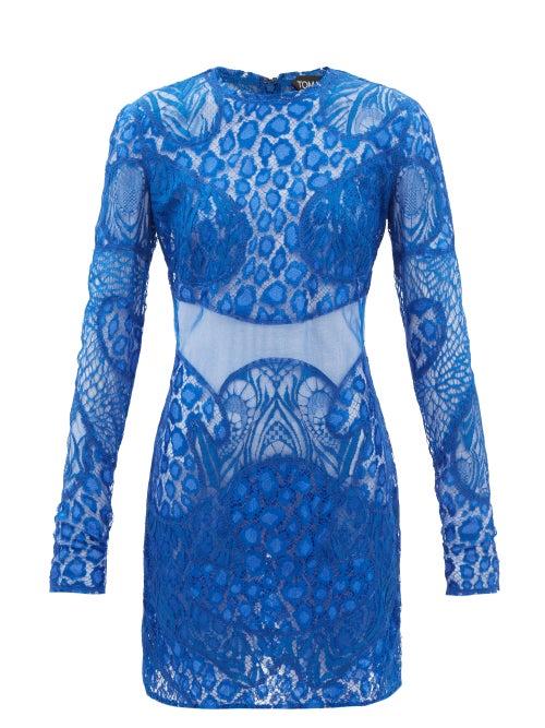 Tom Ford - Leopard Chantilly-lace Mini Dress - Womens - Blue