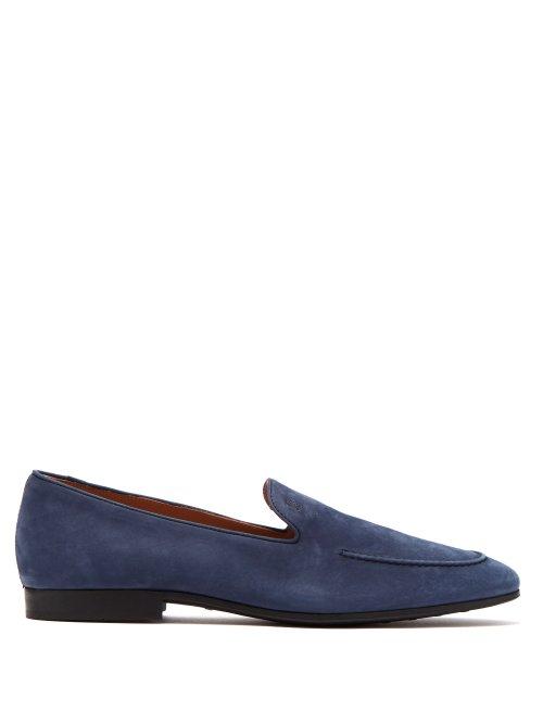 Matchesfashion.com Tod's - Contrast Piping Suede Loafers - Mens - Navy
