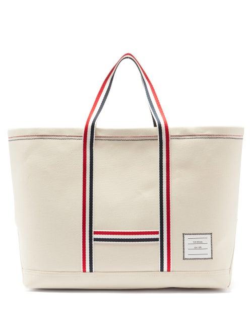 Mens Bags Thom Browne - Logo-patch Cotton-canvas Tote - Mens - Beige