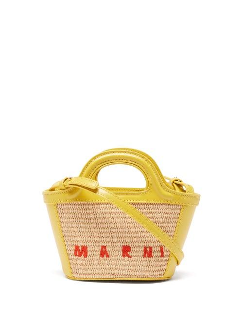 Marni - Tropicalia Mini Raffia And Leather Basket Bag - Womens - Yellow Multi