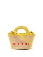 Marni - Tropicalia Mini Raffia And Leather Basket Bag - Womens - Yellow Multi