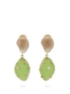 Matchesfashion.com Vanda Jacintho - Artsy Crystal-embellished Drop Clip Earrings - Womens - Green Multi
